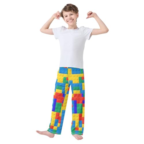 Boy's Pajama Pants 6-14 Years Elastic Waist Lounge Pajama Pants, Building Blocks2