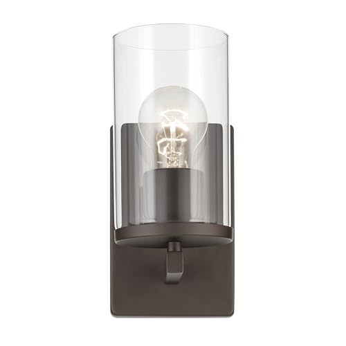 Image of Kichler Crosby 4.5 inch 1-Light Wall Sconce Bathroom Vanity Light Fixture with Clear Glass in Olde Bronze for Bathroom, Powder Room, Hallway, Kitchen, Bedroom (4.5 inch x 9.25 inch), 45495OZCLR