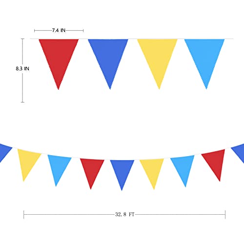 32Ft Red Blue Yellow Party Decorations Carnival Circus Clown Triangle Flag Pennant Bunting Banner Fabric Garland For Kids Birthday Baby Shower Wedding Outdoor Garden Festivals Hanging Decorations #TOP6