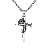 Meilord Vintage Cross Pendant Necklace for Men Women Rose Flower Necklace Stainless Steel Gothic Pun