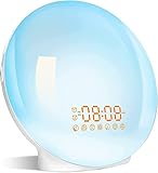 Lichtwecker Wake-Up Light, Aufwachlicht/Sonnenlichtlampe mit zwei Weckern und Schlummerfunktion, 20 Helligkeitsstufen und 7 Farben, Lichtwecker, Sonnenaufgangslampe, 7 natürliche Klänge