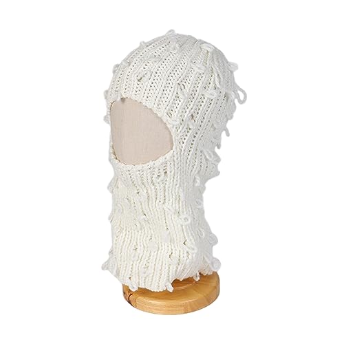 Handmade Neck Protect Hat with Eyes Winter Knit Hat Winter Presents for Students Teens Cycling Skiing White