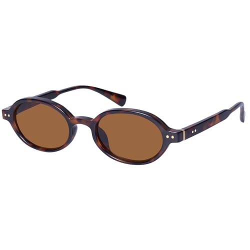 mosanana Retro Oval Sunglasses for Women Small Trendy 2026 Cute 90s Vintage Tortoise Brown Thin Narrow Skinny Tiny Sunnies MS52596