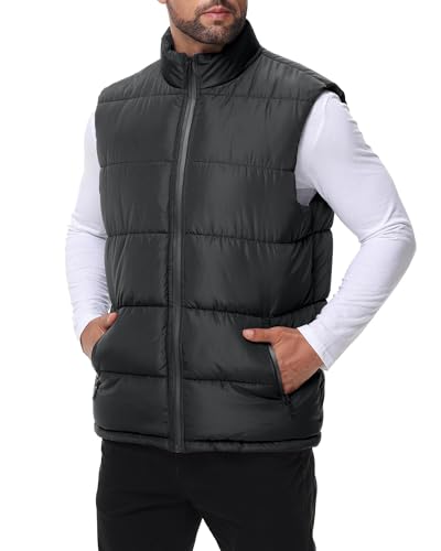WHN Men's Puffer Vest Outerwear Winter Zipper Quilted Puffy Sleeveless Jacket Outdoor Size M to XXL