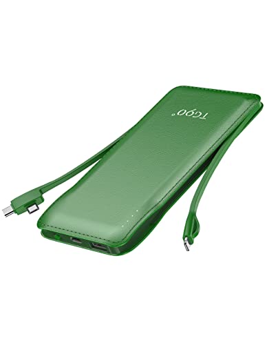 TG90° Portable Charger with Built in Cable, 10000mah Power Bank Type C USB C Cell Phone Thin Slim Lightweight Travel Tiny Charger Backup Battery Pack Compatible with Smartphones and All USB-C Devices