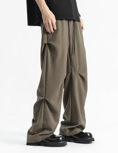 Silent Vortex Men's Teen Y2k Baggy Wide Leg Dress Pants Pleated Loose Fit Straight Leg Drawstring Sweatpants with Pocket3