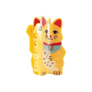 Maneki Neko Japanese Lucky Cat Hair Claw Clip Yellow Fortune Cat Design Decorative Hair Accessory for Women Girls Gift