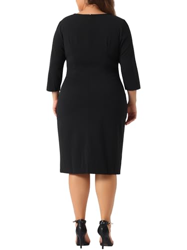 Agnes Orinda Plus Size Evening Pencil Dress for Women 3/4 Sleeve Crew Neck Dresses Cocktail Party with Revomable Rhinestone4