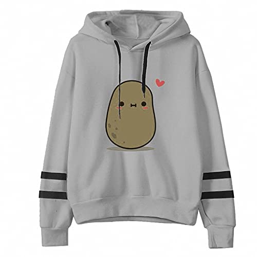 Aniywn Womens Long Sleeve Striped Print Hooded Sweatshirt Tops Floral Print Drawstring Pullover Hoodie Tops with Pocket Gray