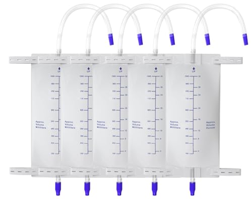 1000 ml Easy-Tap Disposable Leg Bag Urinary Drainage Bag with Anti-Reflux Valve & Cloth Straps, 5 Pack Adult Latex-Free Urine Bag
