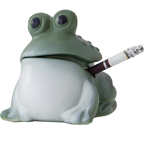 Ceramic Frog Ashtray with Lid - Funny, Smokeless, Windproof Cigarette Cigar Ash Tray for Indoor and Outdoor Use, Home Office, Patio Decoration