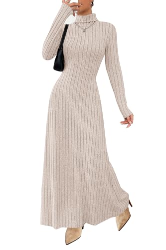 MITILLY Women Fall Long Sleeve Sweater Dress 2025 Fall Winter Wedding Guest Maternity Formal Church Modest Maxi Dresses Large Apricot