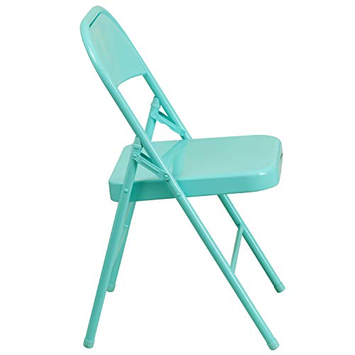 Flash Furniture 2 Pack HERCULES COLORBURST Series Tantalizing Teal Triple Braced & Double Hinged Metal Folding Chair by Flash Furniture - Used condition - Image 7