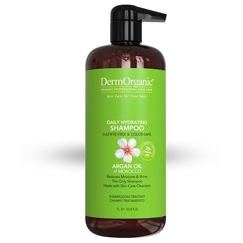 DermOrganic Daily Hydrating Shampoo - 100% Sulfate-Free, 70% Organic - Rich Cream Lather Restores Dry, Damaged Hair, 33.8 oz