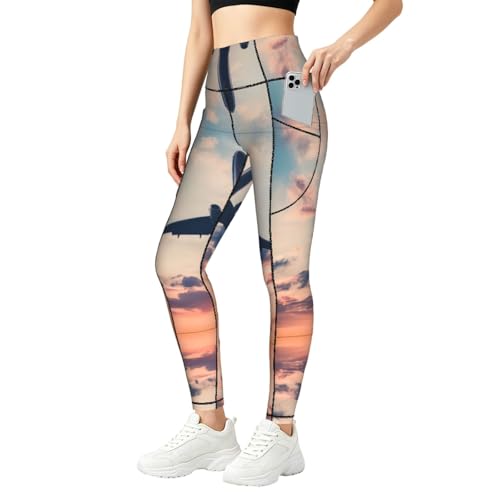 Pantalones de yoga con bolsillo para mujer leggings de cintura alta diseño sunset sky