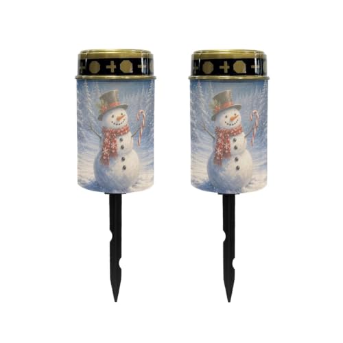 Poceacles Outdoor Solar Lights Solar Grave Candle Outdoor Waterproof Cemetery LED Candles for Cemetery Lawn Porch Christmas Winter Holiday Decor, Snowman Tree Pattern, Pack of 2