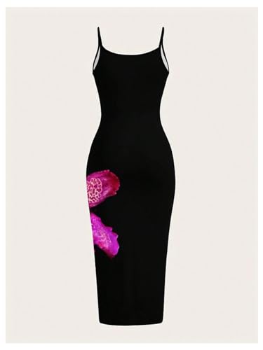 Image of Floerns Women's Flower Print Spaghetti Strap Cami Midi Dress Boho Pencil Dress