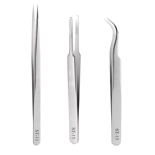 YIKUBO 3PCS Precision Tweezers Silver Stainless Steel Tweezers Ultra-Fine High-Precision Thin for Eyelashes Nails and Jewelry Watch DIY Crafts