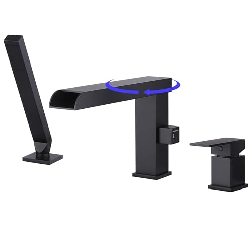 NIITAWH Waterfall Roman Tub Faucet with Hand Shower Matte Black Bathtub Faucet Tub Filler Deck Mount...
