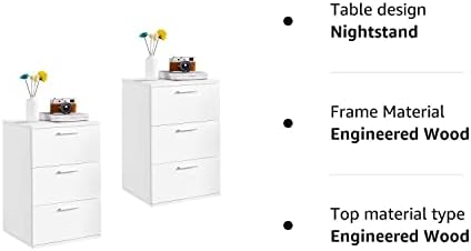 Yaheetech Set of 2 Bedside Table, Bedside Drawer, Chest of Drawer, Wood Night Stand with Metal Handels, Modern White Bedside Cabinet for Bedroom Living Room, 40 x 35 x 60cm