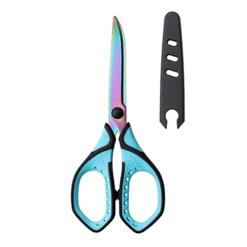 SoftGrip Titanium Non-Stick Scissors with Cover All-Purpose Fabric Sewing & Craft Scissors - Sharp Shears Cutter for Home & School (Blue & Rainbow)