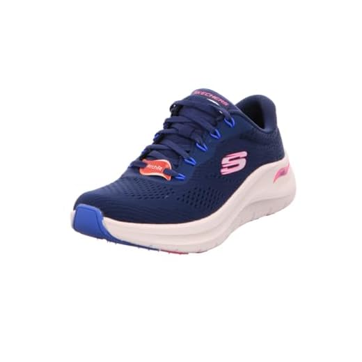 Skechers Arch Fit 2.0 Big League, Tenis Bajos Mujer, Malla Azul Marino, Ribete Rosa Intenso y Azul, 39 EU