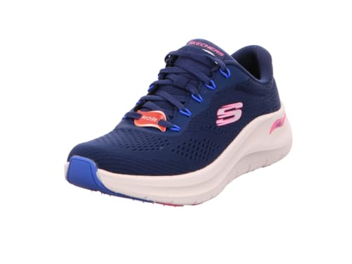 Skechers Arch Fit 2.0 Big League - Tenis para Mujer, Malla Azul Marino, Ribete Rosa Intenso y Azul, 37 EU