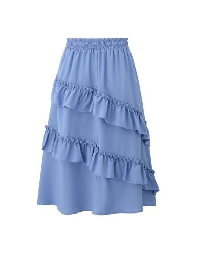 Image of Girls High Waisted Ruffle Maxi Skirt Soft Cotton Long Skirts with Elastic Waistband for Kid Girl 3-12 Years