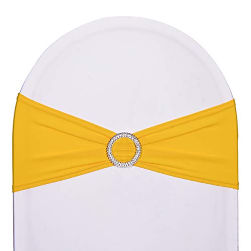 Pack of 50 Stretch Spandex Chair Sashes for Christmas Wedding Party Banquet Decoration Elastic Bulk Chair Cover with Buckle Engagement Event Birthday Graduation Meeting Yellow……