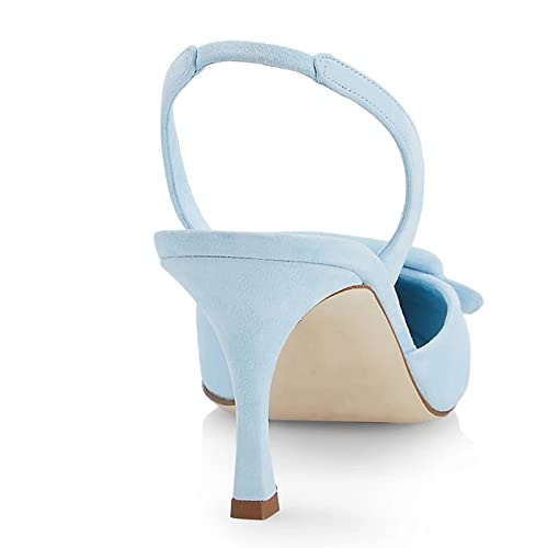 Divanne Slingback Pumps, Women's Kitten Heels Buckle Pointed Toe Slingbacks Heels Sandals Evening Party Wedding Shoe-Light Blue-9M Us #TOP3