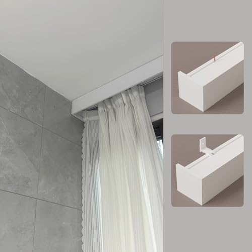 Custom Length 3-in-1 Curtain Track System with Pelmet Box - 2.9M (9.5FT) Ceiling/Wall Mount, Elegant Valance - Ideal for Home Décor & Window Treatments