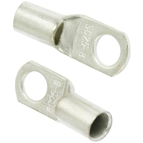 TOP-VIGOR 5Pcs 4 AWG Copper Wire Lug SC25-8, Crimp Ring Terminals Cable Lugs Bolt Hole, Battery Cable Ends Eyelets Connectors for Car Boat Auto Electrical Use