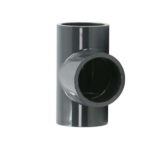 HAF® 1 x PVC Fittings T pieza 90° con 3 manguitos adhesivos de 50 mm – Conector de PVC gris para tuberías, conexiones de tuberías, tuberías de piscina UVM. | Calidad: fabricado en Europa – Cantidad: 1