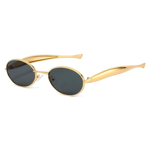 Retro Oval Sunglasses for Women Men 70s Trendy Sardine Sun Glasses Gold Metal Frame Shades UV400 Protection