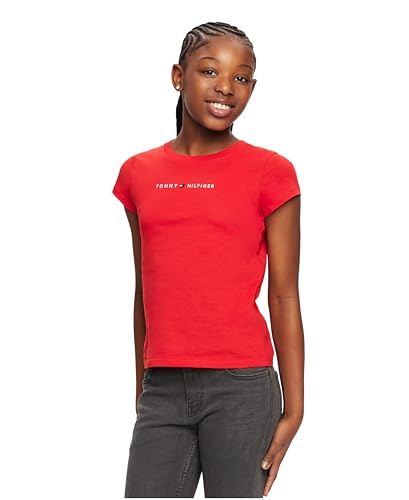 Image of Tommy Hilfiger Girls' Short Sleeve Flag Logo Tee, Soft & Comfortable