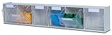 Box-Farbe: lichtgrau, Kippschubladen-Farbe: transparent, Material: hochschlagfestem Polystyrol, Gesamtmaße: T94x B601 x H112,5 mm, Schulbladenmaße: T67 x B80 x H69 mm