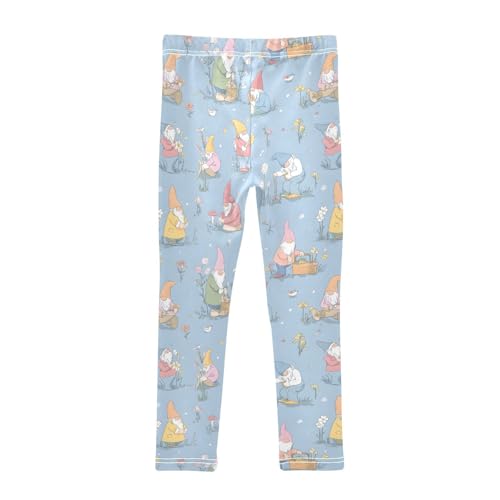 Garden Gnomes Floral Girls Leggings Soft Stretch Workout Yoga Dance Pants for Kids Casual Tights2