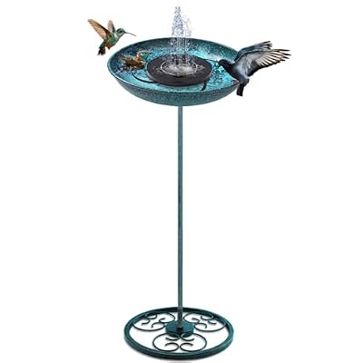 TAGEPUJIE 50 Inches Solar Bird Bath Fountain with 12" Bowl – Outdoor Cast Iron Birdbath with Solar-Powered Water Fountain, Round Base for Garden & Yard Decor (Turquoise Blue)
