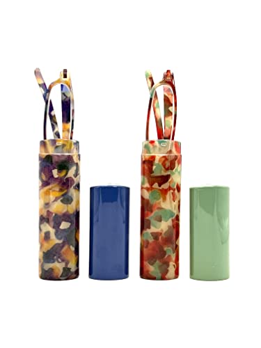 MIYUI JAPAN 2 Pack Blue Light Blocking Slim Reading Glasses Small Tube Readers Lightweight Portable Reading Glasses Men Women 1.75