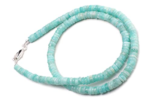Peruvian Blue Opal Heishe Roundel 5-6Mm Necklace For Men And Women In Silver Lobster Clasp, Beach Boho Summer Gift (22") #TOP6