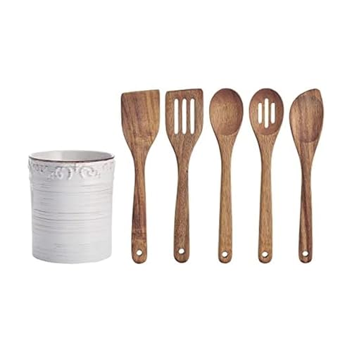 Pfaltzgraff Trellis Utensil Crock, 7x6 inch, White