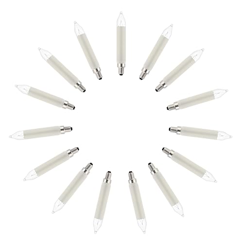MeetUs Paquete de 15 Bombillas de Vela E10 34V 3W Bombillas de Repuesto, Blanco Cálido 2700K, 30LM, Vela puntiaguda, para Luces de Hadas, Arcos de Velas y Puntas de Velas Navideñas (15, E10/3W/34V)