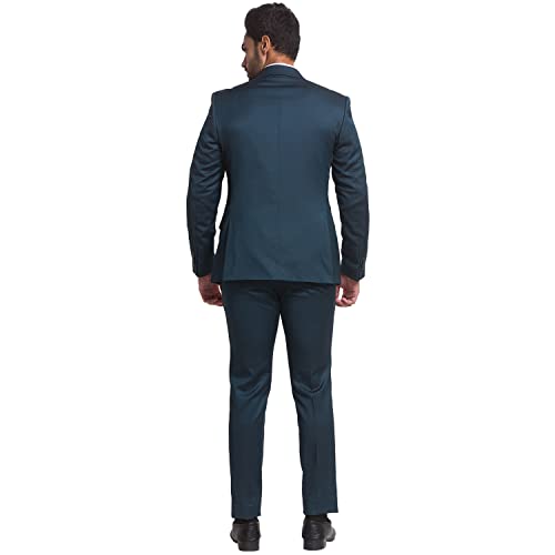 Image of Park Avenue Men's Super Slim Fit Terry Rayon Blend Peak Lapel Jacquard Pattern Full Sleeve Dark Blue Ceremonial Suit