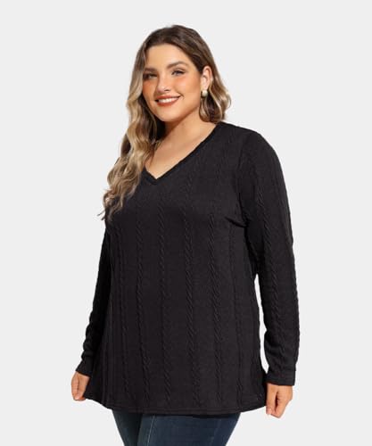 RITERA Plus Size Sweaters for Women Long Sleeve V Neck Cable Sweatershirts Fall Pullover Knitted Tops Oversize XL-5XL 14W-28W3