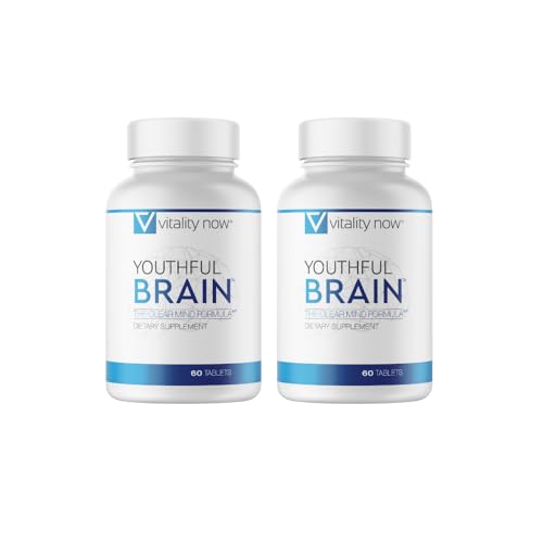 Vitality Now Youthful Brain 2 Bottle Bundle - Memory & Brain Health Support Supplement - Brain Booster Clarity with Bacopa Monnieri Ginkgo Biloba B12-60-Day Supply (120 Count)
