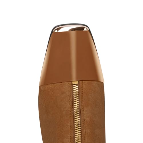 Image of XINIUNIU Women's Ankle Boots Block Chunky Heels Booties Metal Square Toe Suede Front Zipper 3 Inch Short Boot Dress