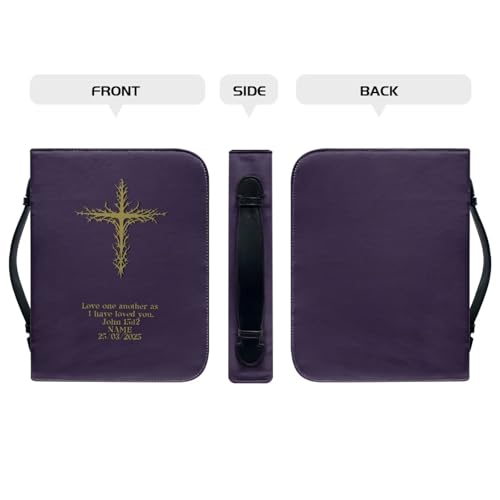 Classic PU Leather Bible Cover for Women Inspirational Bible Verse Design Bible Case with Handle Zip Around Church Bag Tote 2XL Size3