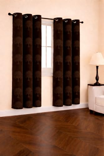Image of Velvet Window Curtains 5 Feet Set of 2 | Solid |Thermal Insulated Parda |Eyelet Ring Curtain for Living Room, Bedroom & Study|(152 x 152 cm, Coffee)|Perfect for Home Decor (Coffee, 5)