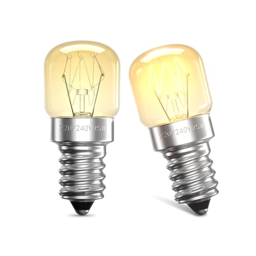 Klarlight 2 Pack Oven Bulb 25W E14 Incandescent Bulbs Dimmable Warm White 2400-2600K 300 Temperature Heat Resistant SES Small Edison Screw 360 Degree for Microwave, Fridge, Oven, Salt Lamp, Freezers