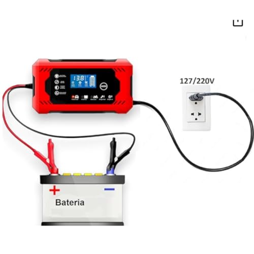 Carregador Bateria Inteligente 12V, Carregador Automatotivo 4Ah-168Ah, Proteção Contra Sobretensão e